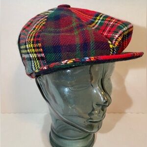 Shandon Ireland vintage 70s Red Plaid Wool Paperboy Hat Cap Mens 6 7/8